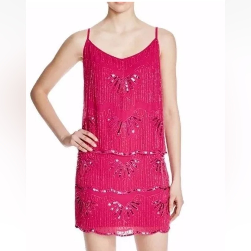 Laundry by Shelli‎ Segal Hot Pink Sequin Beaded Mini Dress • Size 6 Homecoming